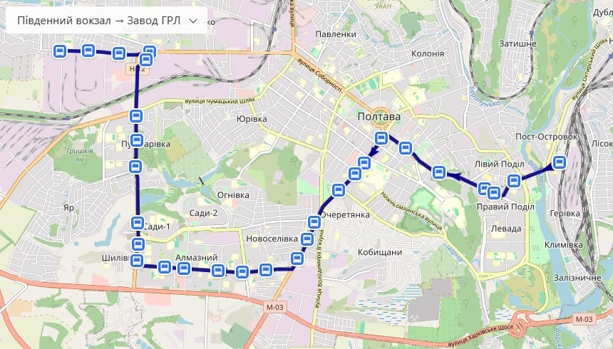 15 тролейбус полтава - Маршрути 2